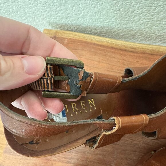 Vintage Ralph Lauren Leather and Wood Peep Toe Heels Size 8.5 - Picture 5 of 10